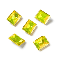 Citrine Light AB Style Glass Rhinestone Cabochons, Pointed Back & Back Plated, Faceted, Rectangle, Citrine, 8x6x3.5mm