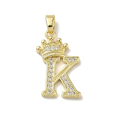 Letter K Латунные микро проложить кубического циркония подвески, без кадмия и без свинца, реальный 18 k позолоченный, Письмо K, 24.5x14x4 мм, отверстие : 6x3 мм