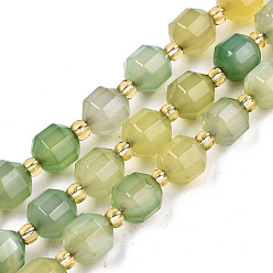 Green Yellow Natural Agate Beads Strands, Faceted, with Seed Beads, Dyed, Round, Green Yellow, 10.5x9.5mm, Hole: 1.2mm, about 31~32pcs/strand, 14.96 inch(38cm)
