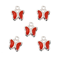 Красный Латунь стекло амулеты, бабочка, долговечный, без кадмия и без свинца, граненые, серебряные, красные, 8.5x7x2 мм, отверстие : 1 мм