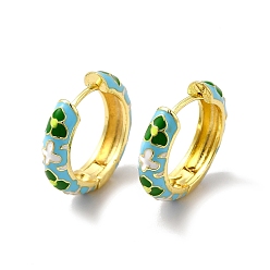 Небесно-голубой Серьги-кольца с цветочной эмалью, настоящие позолоченные украшения из латуни для женщин, без свинца и без кадмия, голубой, 18 мм, штифты : 19x4.5x19.5 мм