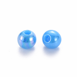 Deep Sky Blue Opaque Acrylic Beads, AB Color Plated, Round, Deep Sky Blue, 6x5mm, Hole: 1.8mm, about 4400pcs/500g