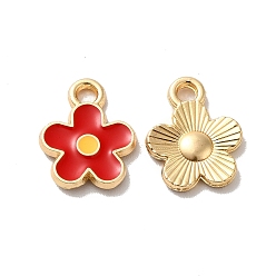 Red Alloy Enamel Charms, Golden, Flower Charms, Red, 12.5x10x1.5mm, Hole: 1.6mm