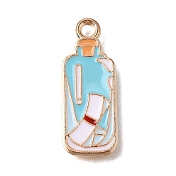 Bottle Сплав с эмалевыми подвесками, морских прелести, золотой свет, голубой, бутылка с посланием, 21.5x8x1.5 мм, отверстие : 1.8 мм