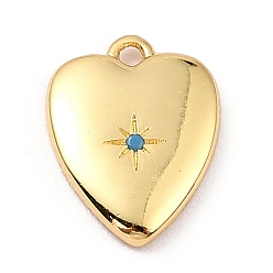 Deep Sky Blue Brass Micro Pave Cubic Zirconia Charms, Long-Lasting Plated, Real 18K Gold Plated, Heart with Star, Deep Sky Blue, 13x10x2mm, Hole: 1mm