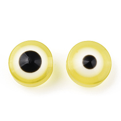 Champagne Yellow Resin Beads, Flat Round, Evil Eye, Champagne Yellow, 6x4mm, Hole: 1.5mm
