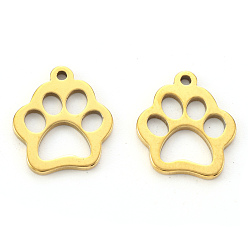 Golden Vacuum Plating 304 Stainless Steel Charms, Laser Cut, Dogs Paw Print, Golden, 14x12x1mm, Hole: 1.2mm