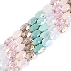 Turquoise Electroplate Imitation Jade & Opaque & Transparent Glass Beads Strands, Mixed Styles, Oval, AB Color Plated, Faceted, Turquoise, 10.5~11x8x5mm, Hole: 1.2~1.4mm, about 32~36pcs/strand, 13.98~15.91 inch(35.5~40.5cm)
