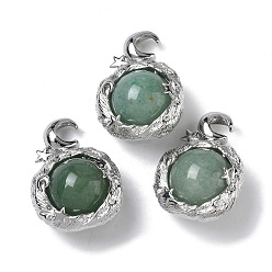 Зеленый Авантюрин Естественный зеленый авантюрин подвески, Луна прелести, с стеллаж металлизированный платины тон выводов латуни, 28.5x21x14 мм, отверстие : 4 мм