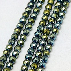 Green Plated Electroplate Non-magnetic Synthetic Hematite Beads Strands, Faceted, Round, Grade AAAA, Green Plated, 2mm, Hole: 0.5mm, about 200pcs/strand, 16 inch