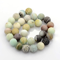 Flower Amazonite Natural Frosted Flower Amazonite Beads Strands, Round, 6mm, Hole: 1mm, about: 65pcs/strand, 15.4 inch