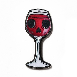 Tableware Halloween Printed Acrylic Pendants, Gothic Style Charm, Goblet Pattern, 39x17.5x2.5mm, Hole: 1.8mm