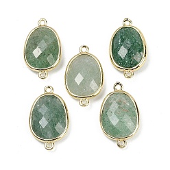 Клубничный Кварц Подвески с граненым соединителем из натурального зеленого клубничного кварца, покрытие стойки латунные овальные звенья, золотые, 22.5~23x13.5~14x6 мм, отверстие : 1.4 мм