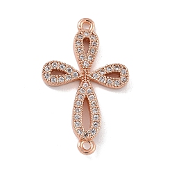 Розовое Золото Стойка покрытие латунь микропаве прозрачный кубический цирконий цветок соединительные подвески, долговечный, без кадмия и без свинца, розовое золото , 26.5x15.5x2 мм, отверстие : 1~1.2 мм