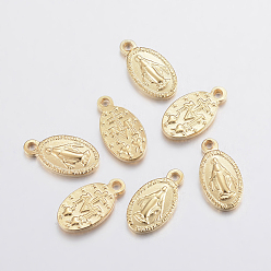 Real 24K Gold Plated 304 Stainless Steel Pendants, Oval with Virgin Mary, Real 24K Gold Plated, 15x8x2mm, Hole: 1.5mm