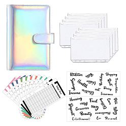 Silver Laser Style Budget Binder with Zipper Envelopes, Including Imitation Leather A6 Blank Binders, Colorful Budget Sheet, Zippered Bag, Word Letter Sticke, for Budgeting Financial Planning, Silver, 190x130x40mm, 23pcs/set