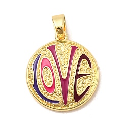 Разноцветный Латунь эмаль подвески, плоские круглые прелести, без свинца и без кадмия, долговечный, стойки покрытие, реальный 18 k позолоченный, красочный, 22.5x20x4.5 мм, отверстие : 3.5x6 мм