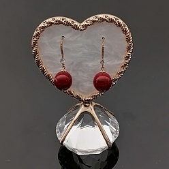 Heart Resin Imitation Pearl Earring Displays, Iron with Plastic Diamond Shaped Base Jewelry Display Stand, Heart, 9.5x6.5cm