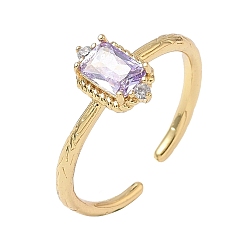 Лиловый Прямоугольные латунные кольца-манжеты с микропаве из кубического циркония, со стаканом для женщин, долговечный, стойки покрытие, без свинца и без кадмия, реальный 18 k позолоченный, сирень, регулируемый, 2 мм