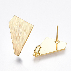 Real 18K Gold Plated Brass Stud Earring Findings, with Loop, Polygon, Nickel Free, Real 18K Gold Plated, 18x13mm, Hole: 3mm, Pin: 0.8mm
