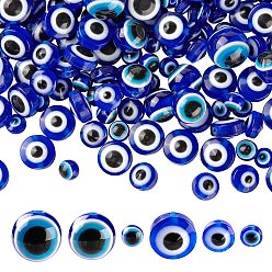 Dark Blue 6 Style Resin Beads, Flat Round & Round with Evil Eye, Dark Blue, about 240pcs/box