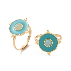 Flower Amazonite Flacher runder Manschettenring aus natürlichem Amazonit mit Emaille, Echter, vergoldeter Edelstahlschmuck für Damen, Ionenplattierung (IP), us Größe 24 304 (7 mm)