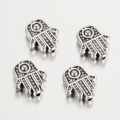Antique Silver Tibetan Style Alloy Hamsa Hand/Hand of Fatima/Hand of Miriam Beads, Cadmium Free & Lead Free, Antique Silver, 12x10x4mm, Hole: 1.5mm, about 780pcs/1000g