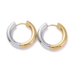 Golden & Stainless Steel Color Two Tone 304 Stainless Steel Hinged Hoop Earrings for Women, Golden & Stainless Steel Color, 6 Gauge, 21x22x4mm, Pin: 1mm