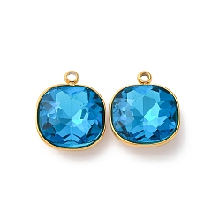 Индиколит Ионное покрытие (ip) 304 подвески из нержавеющей стали со стразами, квадратных амулеты, реальный 18 k позолоченный, Indicolite, 16x13x6 мм, отверстие : 1.6 мм