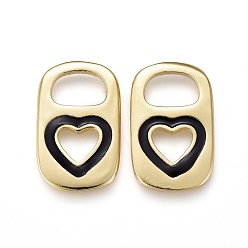Black Brass Enamel Pendants, Real 18K Gold Plated, Long-Lasting Plated, Lock with Heart, Black, 16.5x10.5x1.7~1.9mm, Hole: 4.5x6.5mm