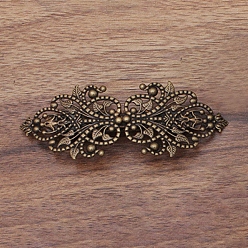 Antique Bronze Brass Filigree Hair Barrette, Hollow out, with Iron Findings, Flower, Antique Bronze, 94x34mm