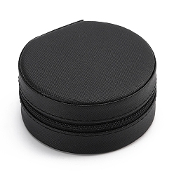 Black Round PU Leather Jewelry Zipper Boxes, Portable Travel Jewelry Organizer Case, for Earrings, Rings, Necklaces Storage, Black, 10x5cm