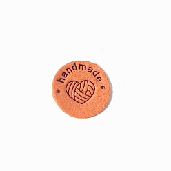 Chocolate Microfiber Knitting Heart Label Tags, Clothing Handmade Labels, for DIY Jeans, Bags, Shoes, Hat Accessories, Flat Round, Chocolate, 25mm