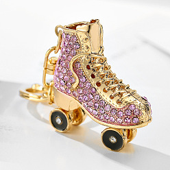 Light Amethyst Rhinestone Ice Skates Keychains, with Enamel, Golden Plated Alloy Charm Keychain, Light Amethyst, 5.5x4.5cm