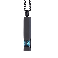 Aquamarine Stainless Steel Urn Ashes Necklace, with Glass Rhinestone Pendant Necklace for Women, Aquamarine, Pendant: 0.98x0.79x0.24 inch(2.5x2x0.6cm)