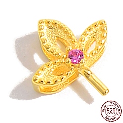 Real 18K Gold Plated 925 Sterling Peg Bails, with Cubic Zirconia, Leaf, Real 18K Gold Plated, 9.5x8x4mm, Pin: 0.7mm