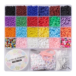 Mixed Color DIY Letter and Heishi Beaded Earring Bracelet Making Kit, Including Polymer Clay Disc & Glass Seed & Initial Acrylic Beads, Iron Earring Hooks, Scissors, Tweezers, Mixed Color, Polymer Clay Beads: 84g/box
