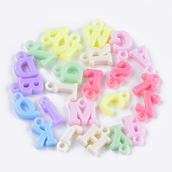 Mixed Color Opaque Acrylic Pendants, Mixed Letters, Mixed Color, 13~15x6~13x3.5mm, Hole: 2mm, about 2100pcs/500g