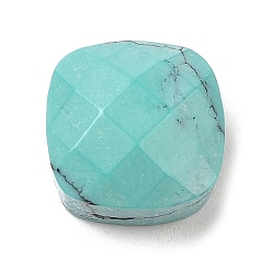 Turquoise Glass Cabochons, Imitation Gemstone, Faceted Square, Turquoise, 9~9.5x9~9.5x5.5mm