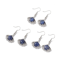 Содалитовое Серьги-подвески из листьев гинкго из натурального содалита с кристаллами и стразами, платиновые латунные украшения для женщин, 40 мм, штифты : 0.6 мм
