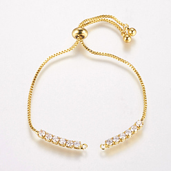 Real 18K Gold Plated Brass Chain Bracelet Making, Box Chain Bracelets, Slider Bracelets Making, with Cubic Zirconia, Square, Real 18K Gold Plated, 9-1/2 inchx1/8 inch(240x1mm, Hole: 1mm)