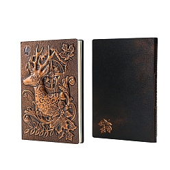 Red Copper 3D Embossed PU Leather Notebook, for School Office Supplies, A5 Christmas Reindeer Pattern European Style Journal, Red Copper, 213x145mm