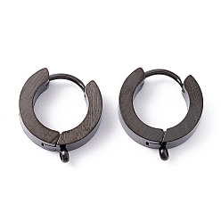Electrophoresis Black 304 Stainless Steel Huggie Hoop Earrings Findings, with Vertical Loop, Ring, Electrophoresis Black, 15x13x4mm, Hole: 1.4mm, Pin: 1mm
