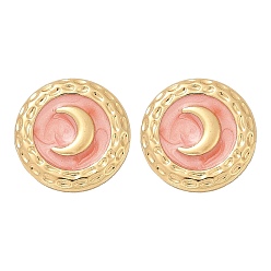 Pink 304 серьги-гвоздики из нержавеющей стали с эмалью, круглые, плоские, с луной, реальный 18 k позолоченный, вакуумное покрытие pvd, розовые, 14 мм