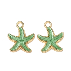 Lime Green Alloy Enamel Pendants, Starfish Charms, Cadmium Free & Nickel Free & Lead Free, Golden, Lime Green, 17.5x14.5x2mm, Hole: 2mm