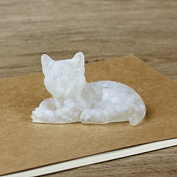Opalite Opalite Cat Display Decorations, Sequins Resin Figurine Home Decoration, for Home Feng Shui Ornament, 80x50x50mm
