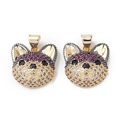 Medium Violet Red Brass Micro Pave Cubic Zirconia Pendants, Real 16K Gold Plated, Dog Charms, Medium Violet Red, 16.5x16x7.5mm, Hole: 5x3mm