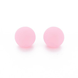 Pink Opaque Acrylic Beads, Frosted, No Hole, Round, Pink, 8mm, about 1600pcs/500g