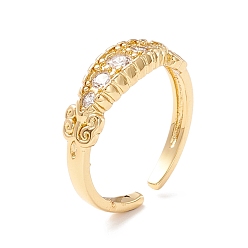 Прозрачный Кольцо-манжета в виде листа кубического циркония, открытое кольцо из настоящей позолоченной латуни 18k для женщин, без кадмия и без свинца, прозрачные, размер США 5 1/4 (15.9 мм)