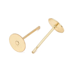 Настоящее золото 18K 304 Выводы серьги из нержавеющей стали шпилька, серьги с плоской подкладкой, золотые, 12x6 мм, штифты : 0.7 мм